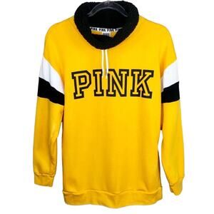 Y2k Victoria's Secret PINK Mustard Yellow Sherpa Pullover Logo Sweatshirt XS